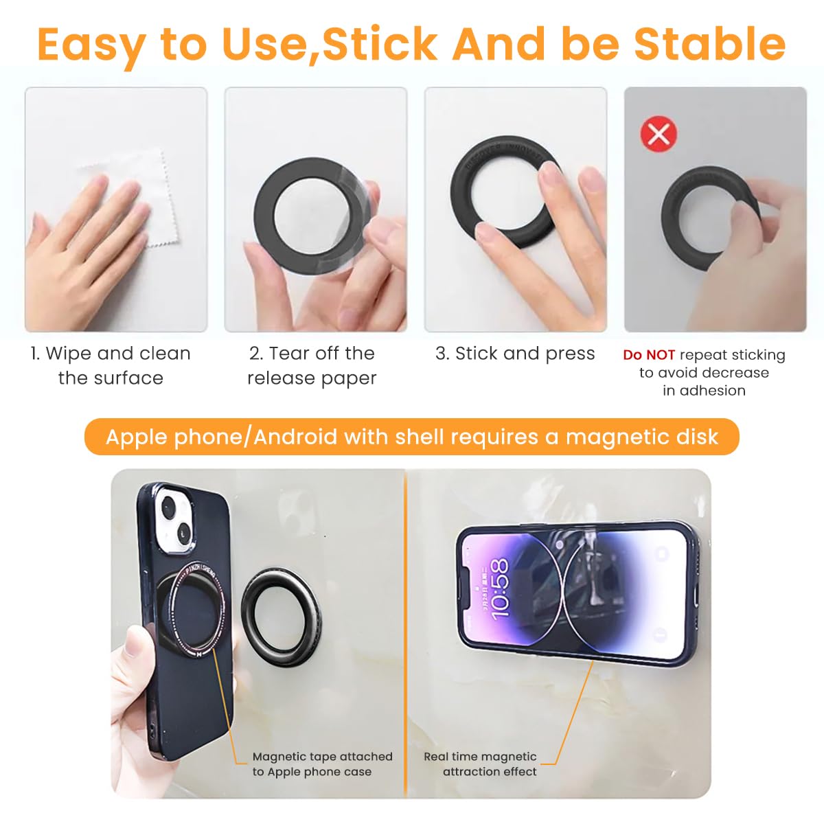 ZORBES® Magnet Ring Holder for iPhone Self-Adhesive Wall Magnet Ring Patch for Phone Strong Magnet Ring Patch for Car, Wall Phone Holder