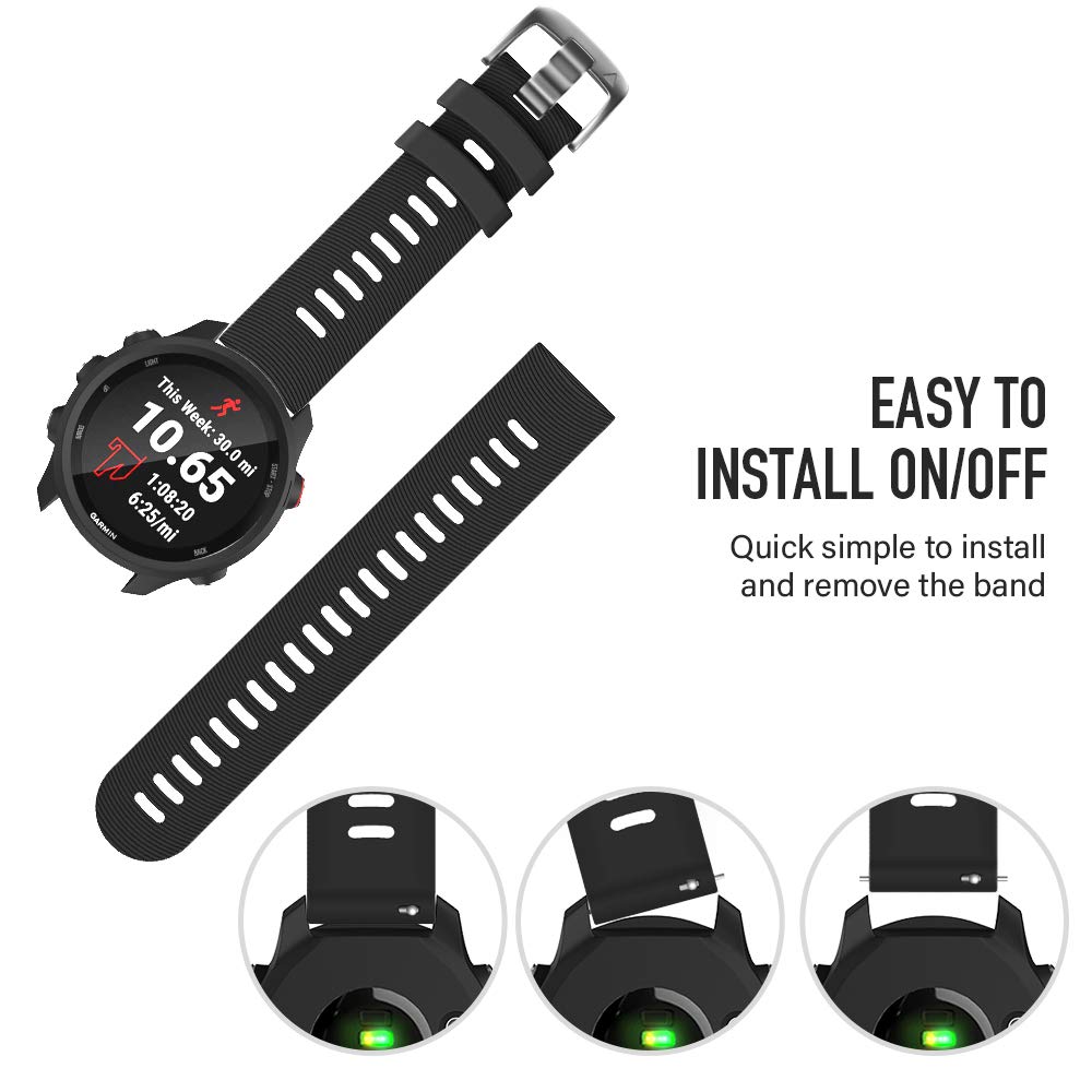 ZORBES® Silicone Watch Strap Fashion Black Watch Band for Forerunner 645/245 Universal 20mm Width Watch Straps Adjustable Wristband Watch Bands for