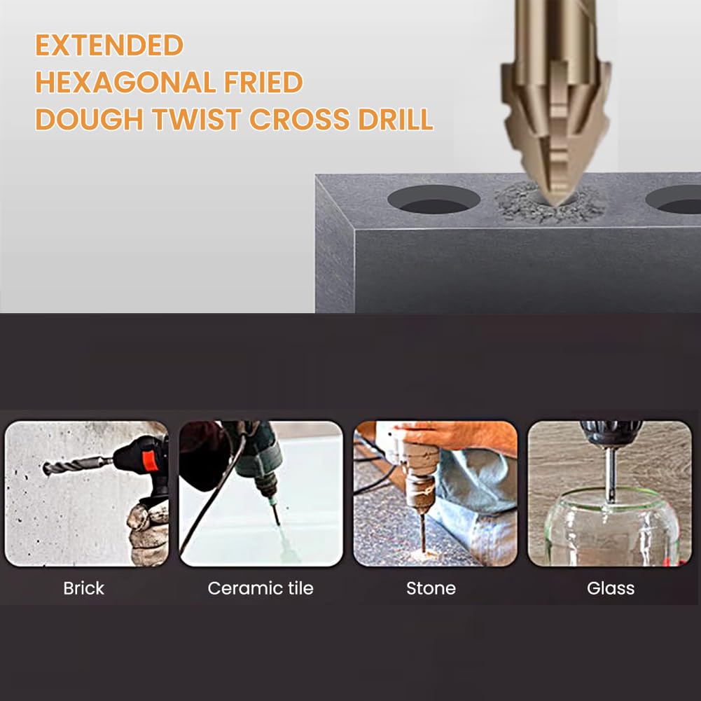 Serplex® 7Pcs Alloy Steel Carbide Drill Bits for Ceramic Tiles, Ceramic, Glass Marble Concrete 3/4/5/6/8/10/12mm High Impact 4-Edge Sawtooth Power Drill Bits Hex Shank Hole Opener Bit