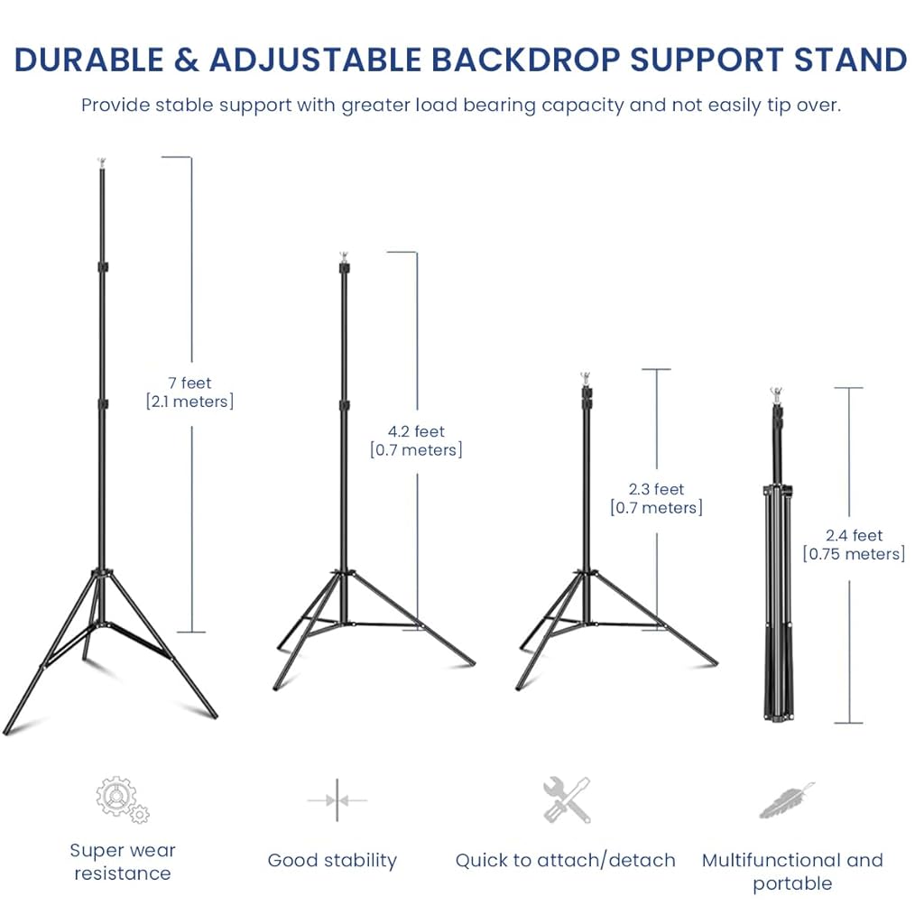 ZORBES® Backdrop Stand for Photostudio Metal Extendable Tripod Feet Backdrop Stand with Adjustable Height 6.6ft (H) x9.8ft(W) Backdrop Stand with Assembly Crossbars, 4 Background Clips, Storage Bag