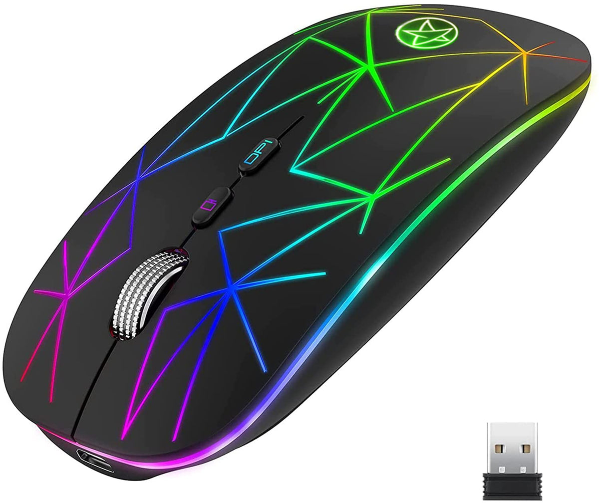 Verilux Wireless Mouse with Adjustable 800 1200 1600 DPI and RGB Backlit LED for Laptop PC