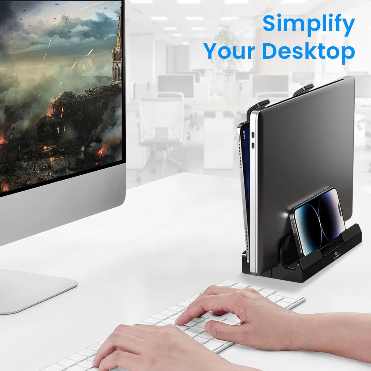 ZORBES® Laptop Holder Laptop Riser Laptop Stand Desktop 2 in 1 Vertical/Horizontal MacBook Holder Adjustable Dual Slot Laptop Organizer Dock for iPad MacBook Phone