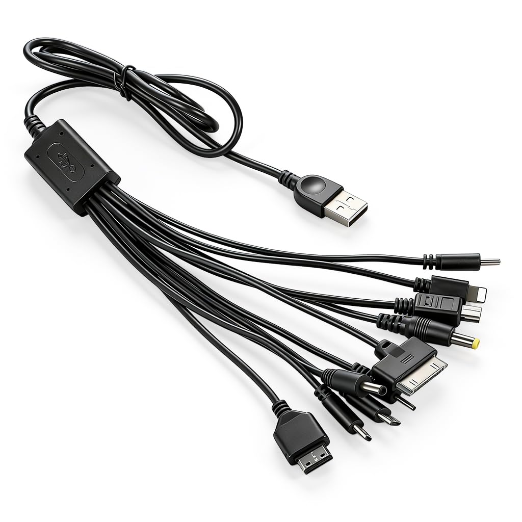 Verilux® 10 in 1 USB Charging Cable 1M/3.3Ft, Universal Multi-Head USB Charger Cable with 10 Ports for Micro, 30-Pin, DC & More Devices, Fast Charging for Multiple Electronics