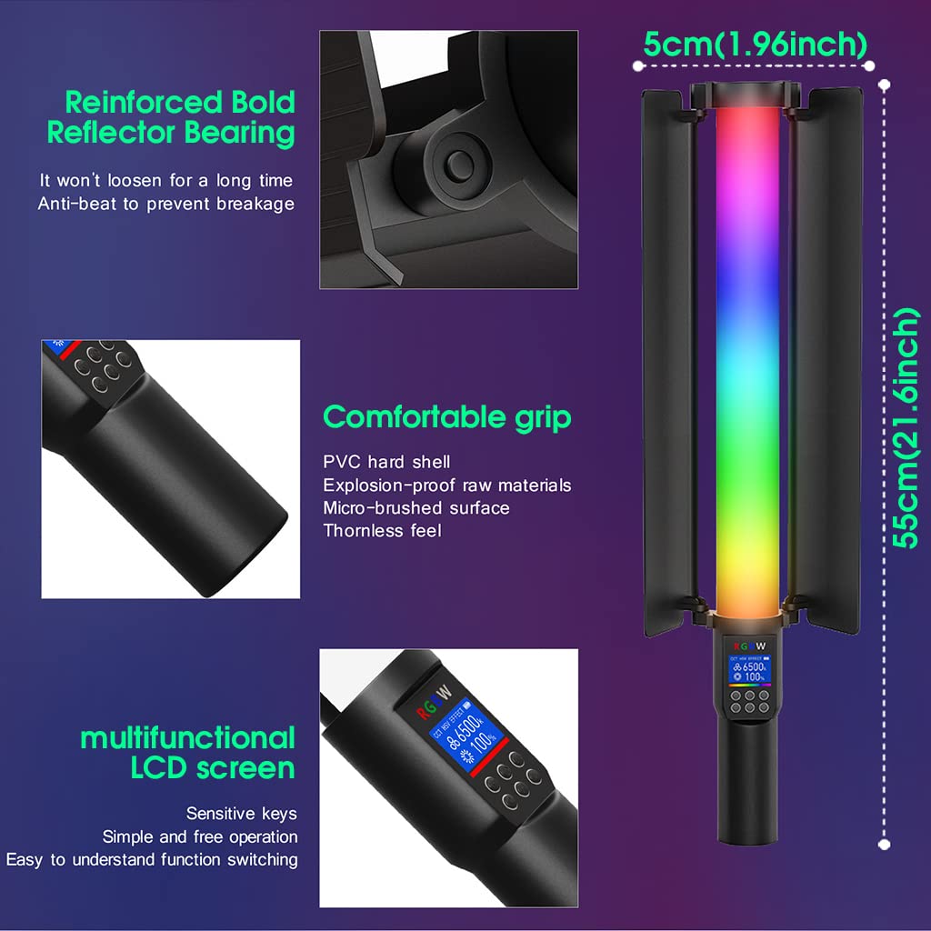 ZORBES® Rgb Led Light Stick For Photography, Photography Light With Rgb Cct Hsi Mode, 3000K-6500K Adjustable, 18 Fx Light Effect, Barndoor, 4600Mah Battery For Youtube, Photoshoot Livestream