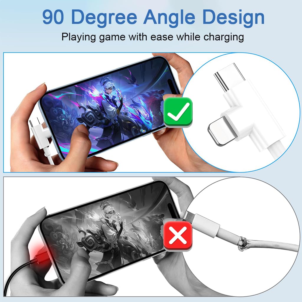 Verilux 2 in 1 Type C Charger Cable with 100W PD Fast Charging and Right Angle Plug | Compatible with iPhone and Galaxy Devices