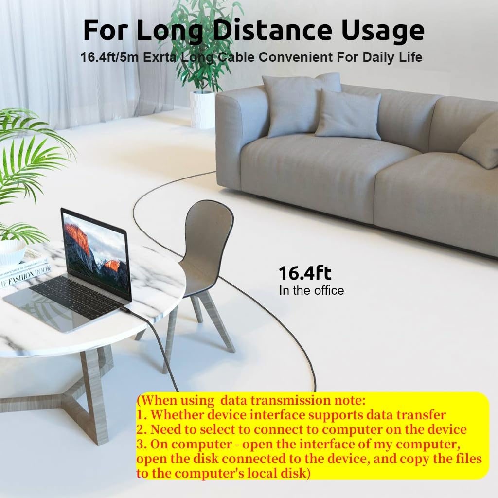 Verilux Type C to Type C Cable for Fast Charging with 16.4ft Nylon Braid | 60W PD and 480Mbps Data Transfer