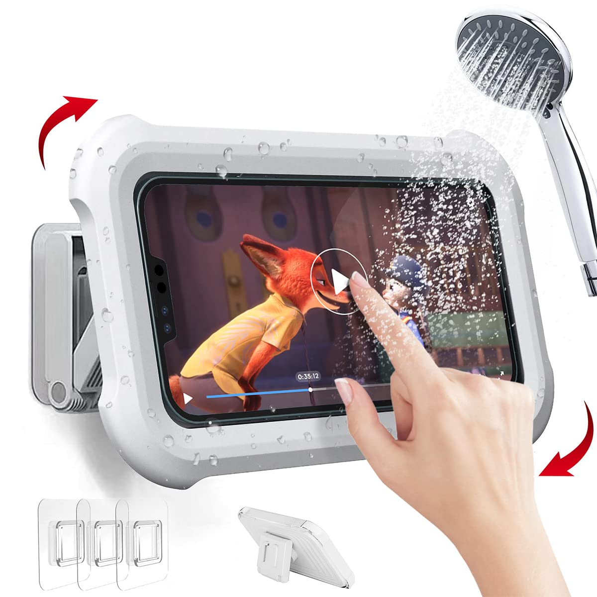 ZORBES® Aramid Shower Phone Holder Waterproof,Anti-Fog Universal Phone Stand Case With Hd Touch Screen&480° Rotation Design,Bathroom Wall Mount Pouch For Iphone 14 13 12 11 ProMax Xs Xr,White