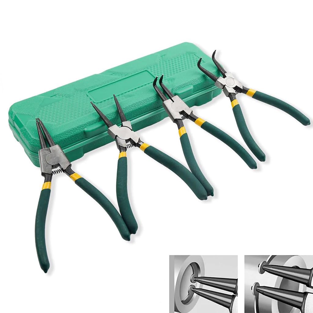 Serplex® 4Pcs Snap Ring Pliers Set with Tool Box 7 Inches Straight Tip Circlip Pliers & Bent Tip Circlip Pliers Set for Install and Remove Circlips Retaining Ring Removal Plier Tools