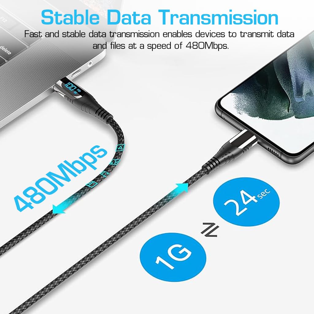 Verilux® 3.3ft Type C to Type C Cable, Type C Cable with LCD Display Support PD 100W Fast Charging & Data Transfer TYPE-C to TYPE-C Cable Compatible with MacBook Pro/iPad Pro/iPad Air/GalaxyS20