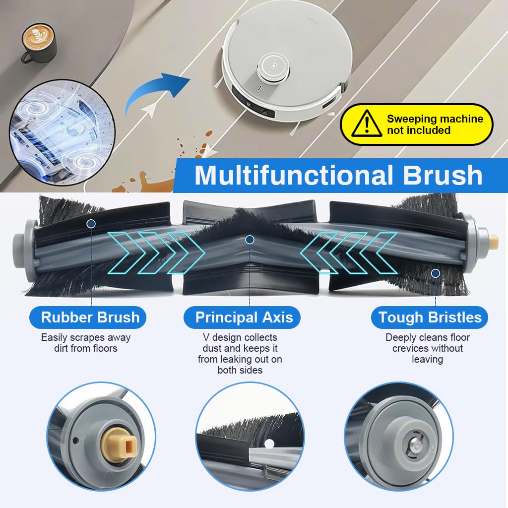 Verilux® 14Pcs Replacement Accessories for ecovacs deebot T20 Omni /PRO/MAX T20 Pro/Max Plus Robot Vacuum Accessorise Kit, 1 Main Brush, 4 Side Brushes, 4 Mop Cloth, 3 Dust Collection Bags, 2 Filters