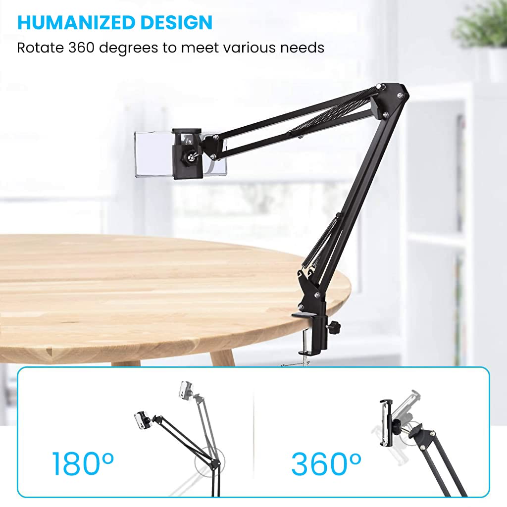 ZORBES® Black Adjustable and 360° Rotational Tabletop Long Arm Flexible Mobile Stand Holder for Cell Phone, Heavy Mobile, Smartphones for Office Table, Bed and Kitchen