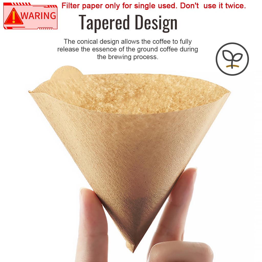 Zeitel® 100 Counts Coffee Filter Paper for Brewing Coffee Natural Unbleached Coffee Filter Paper Cone-Shape Disposable Coffee Filters Paper Fit for Coffee Dripper