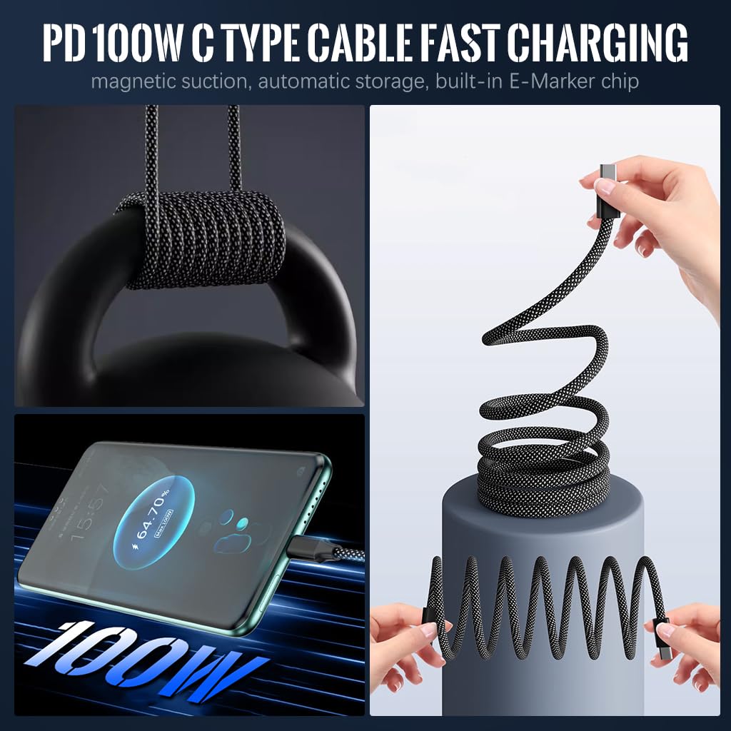 Verilux Type C to Type C Cable 3.3ft 100W Fast Charging with Magnetic Connector Nylon Braided
