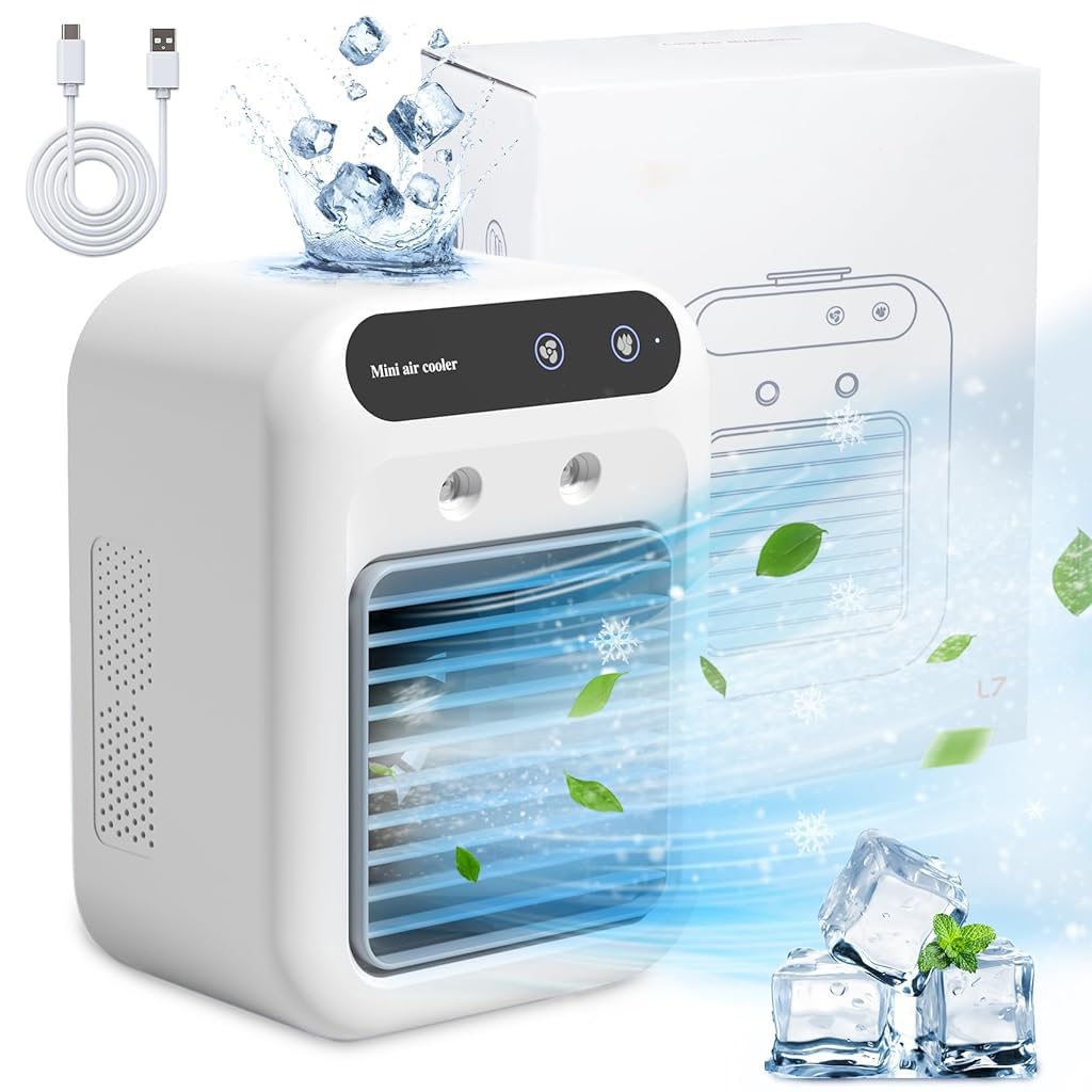Verilux Portable Table Fan for Bedroom and Office with 500ml Tank and Dual Mist Modes | Low Noise Rechargeable Mini Air Cooler
