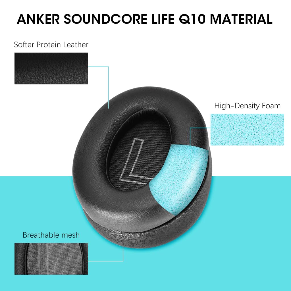 ZORBES® 1 Pair Earpads Compatible with Anker Soundcores Life Q10, Left & Right Earpads Replacement Cushion Pads Noise Reduction PU Soft Earpads Replacement Earpads for Soundcores Life Q10