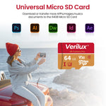 Verilux® Micro SD Card 64 GB Universal Camera SD Card Memory Card with SD Card