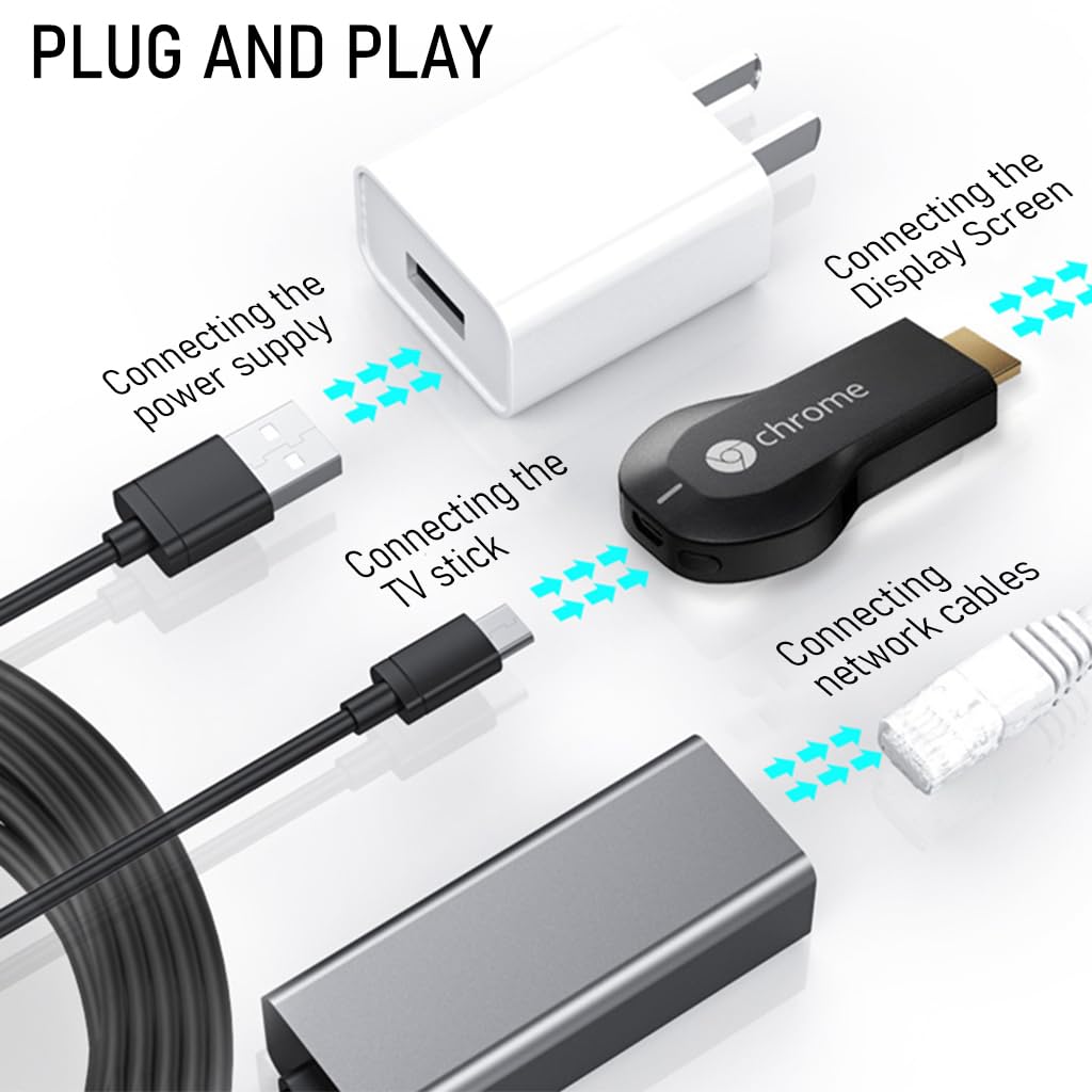 Verilux USB to Ethernet Adapter with 3.3ft Power Cable for Chromecast Ultra and Fire TV Stick