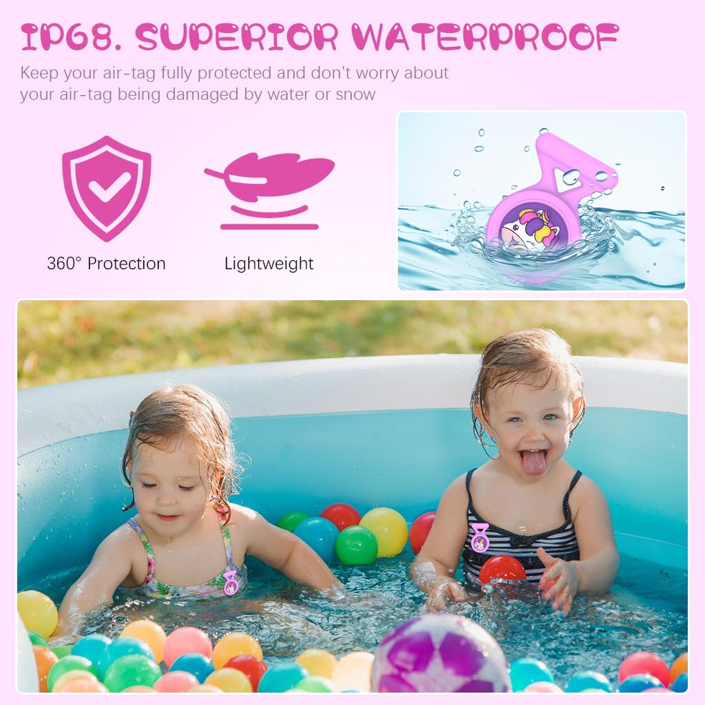 ZORBES® Waterproof AirTag Holder Cartoon Unicorn Purple Brooch Pin AirTag Holder Silicone Waterproof AirTag Holder Anti-Lost Brooch Pin AirTag Holder for Kids, Luggage, Bag, Backpack