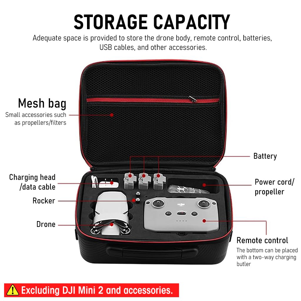 ZORBES® Travel Carrying Case for DJI Mini 2, PU Hard Case with Shoulder Strap Accessories Bag, Protect Your Drone, Controller, and Accessories from Scratches, Bumps, Water, and Dust