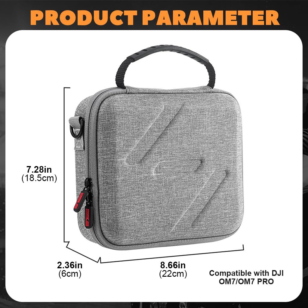 ZORBES® Compatible with DJI OM7/OM7 PRO, Travel Case Bag for Phone Handheld Gimbals & Stabilizers, Custom-mold Fit & Built in Mesh Pocket, Nylon Waterproof Hard Shell Organizer Bag with Shoulder Strap