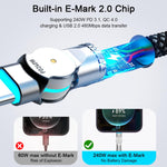 Verilux USB C Cable for Fast Charging with 180 Degree Rotating Head and 9.8 ft Length | LED Tip