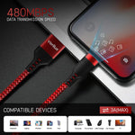 Verilux Type C Charging Cable for iPhone 15 featuring 16.4ft nylon braid and 480Mbps speed | red
