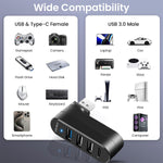 Verilux USB Hub 3.0 for Laptop and PC with 4 in 1 Ports Featuring 90 180 Rotatable Plug | Type C PD Charging