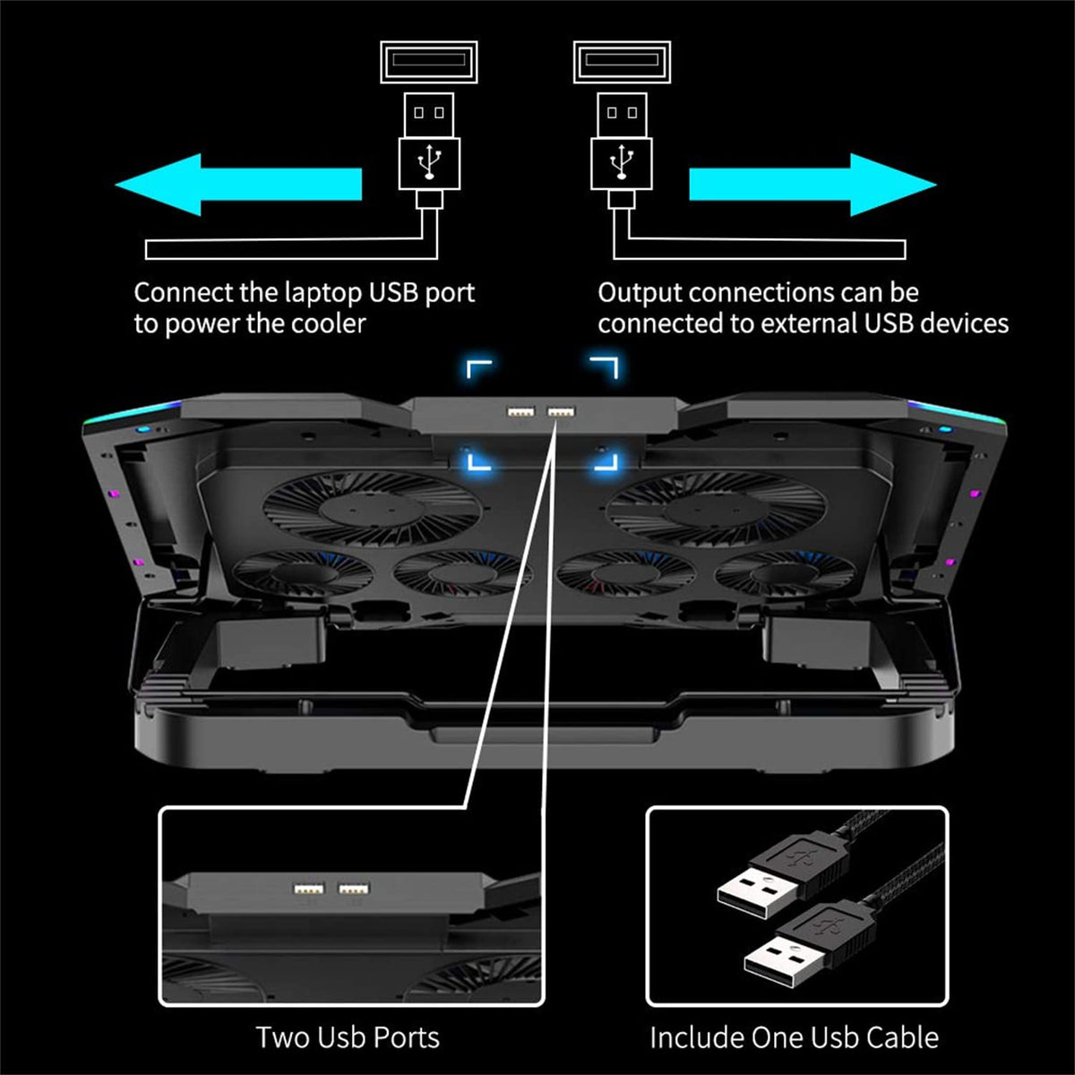 Verilux Gaming Laptop Cooling Pad for 15-17.3 Inch Laptop, RGB Laptop Cooler Pad with 6 Cooling Fans, Laptop Cooling Stand with 6 Height Adjustable Phone Bracket, LCD Screen, Notebook Cooler, Dual USB Port