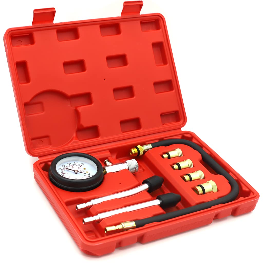 ZORBES® 8 PCS Diesel Engine Compression Gauge Tester with Portable Box,Professional Cylinder Pressure Test Tool Kit for Car & Truck, Automotive Test Kit