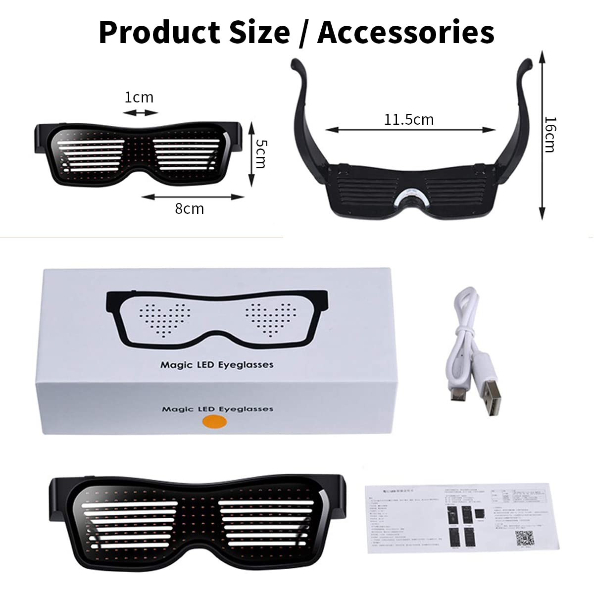 ZORBES® LED Glasses for Party Bluetooth Light Glasses for Party APP Control Music Sync Mode LED Display Smart Glasses, USB Rechargeable Glasses for Nightclub, Festivals, Raves, Christmas, Birthday