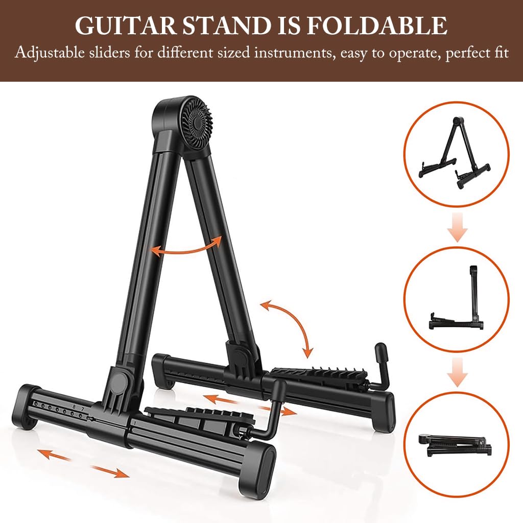 ZORBES® Guitar Floor Stand Folding Guitar Rack Stand Guitar Tripod Stand Acoustic Guitar Rack Stand Anti-Scratch Silicone Padded Design Universal Adjustable Guitar Stand for Ukulele, Bass, Violin