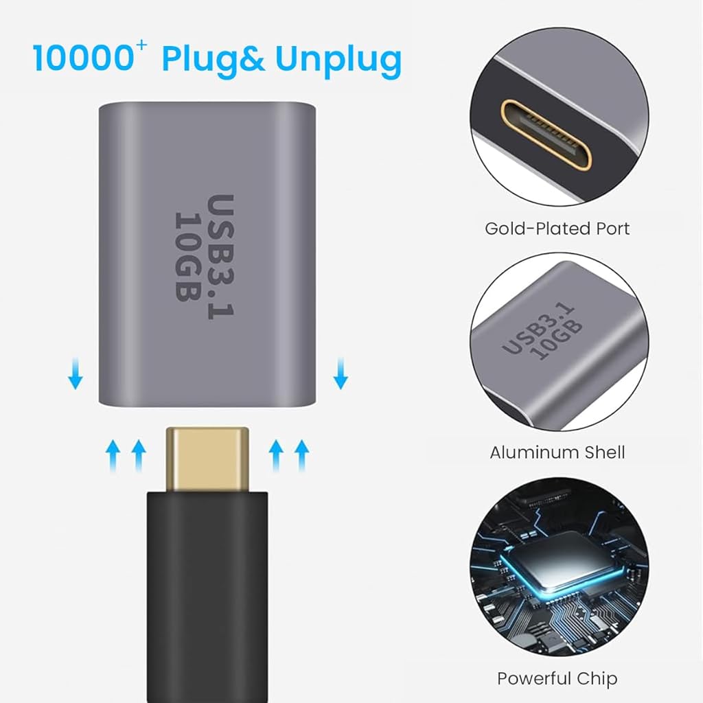 Verilux® Type C to USB Connector 1Pack, USB 3.1 Type C Gen2 USB C Female to USB Female Adapter, 10Gbps USB to C Type Converter Bi-Directional Compatible for i-Phone 16/16 Pro/15, MacBook Pro, Laptop