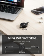 Verilux USB C to USB C Retractable Cable 3.3ft with 240W PD Fast Charging | Black