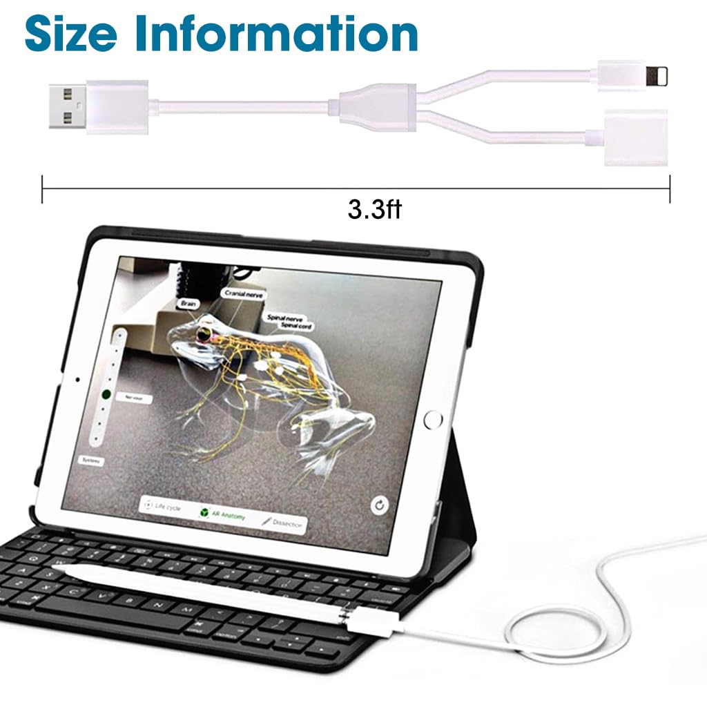 Verilux® 2 in 1 USB Charging Cable for iPad, Pencil, iPhone, 3.3ft Fast Charging Cable Compatible with IOS Pencil 1st Gen, iPhone & iPad Air