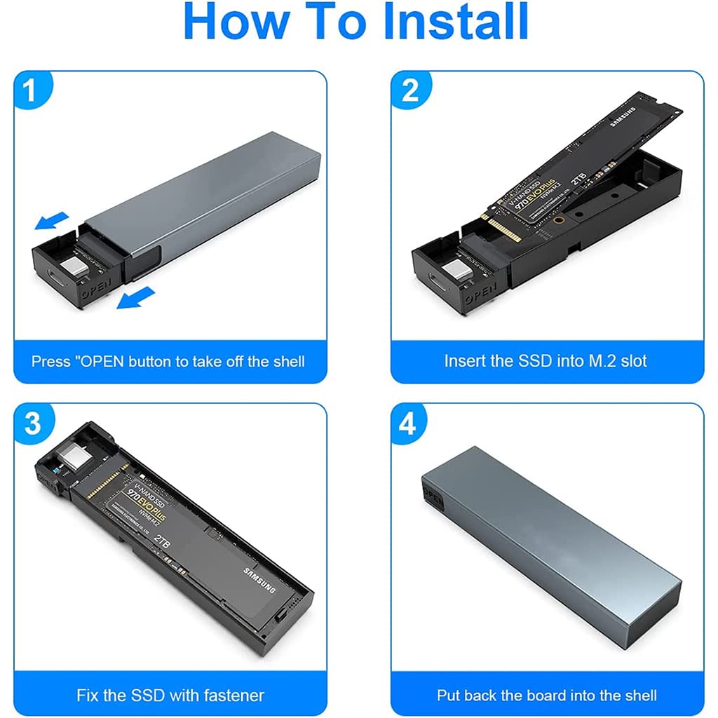 ZORBES® Aluminum M.2(B Key/B+M Key/M Key) NVME and NGFF SATA SSD Enclosure Adapter, USB 3.1 Gen 2 10 Gbps to NVME PCI-E Solid State Drive External Enclosure Fits for NVMe PCIe 2230/2242/2260/2280