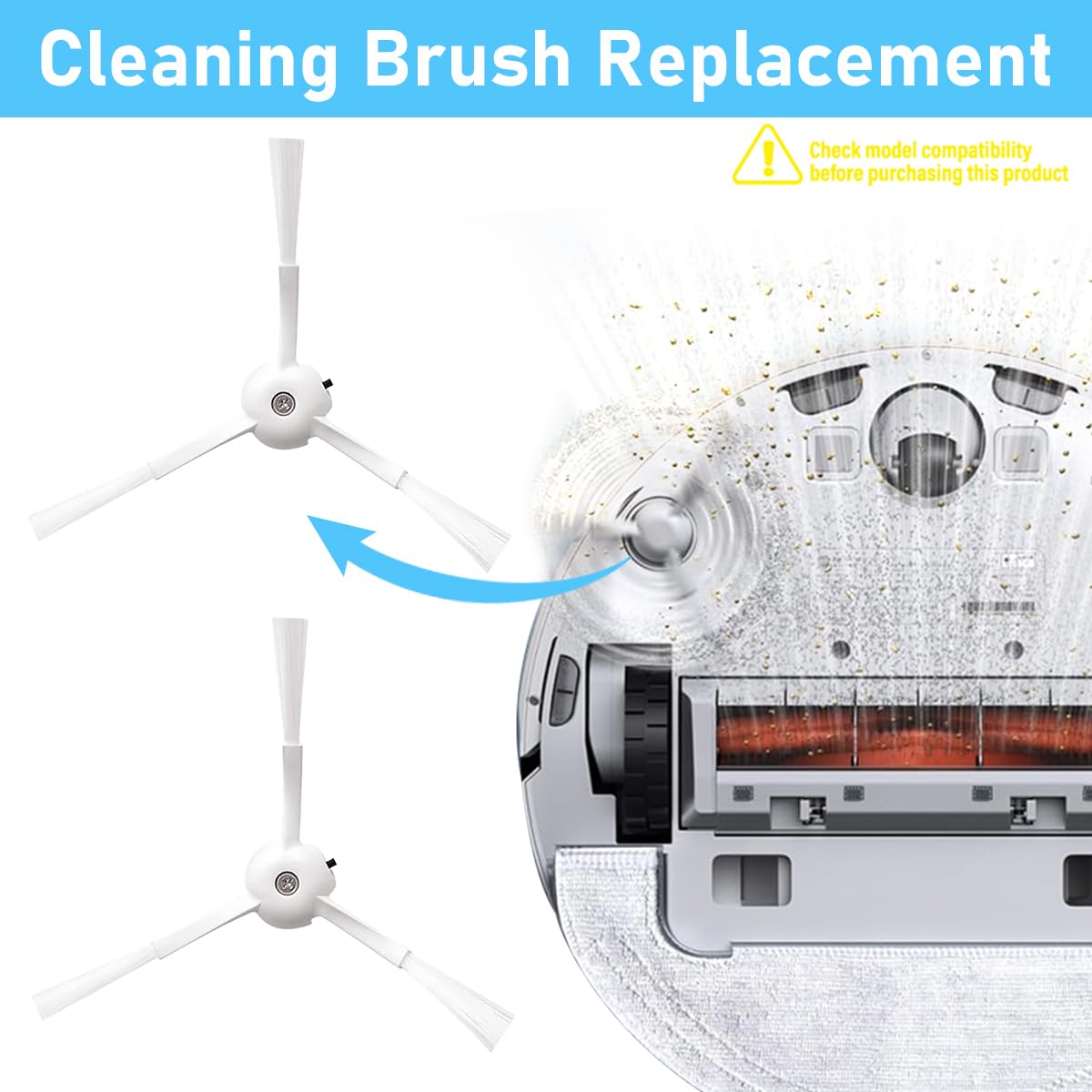 Verilux Side Brushes Kit for Mi Robot MJST1S Mop 2 featuring Anti Tangle Design | Set of 3
