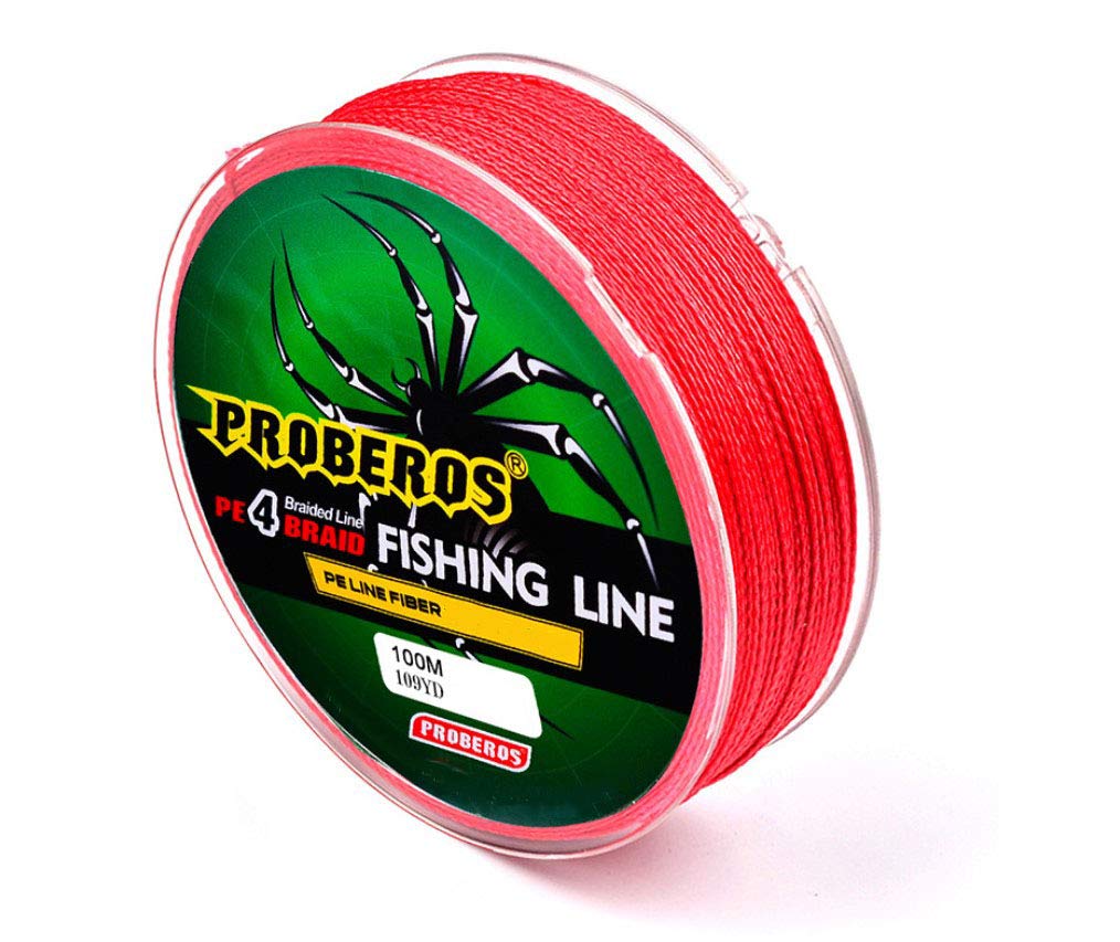 Proberos® Strong Durable 0.45mm 70LB 100M Colorful PE 4 Strands Monofilament Braided Fishing Line Angling Accessory for Big Fish Angling (Red)