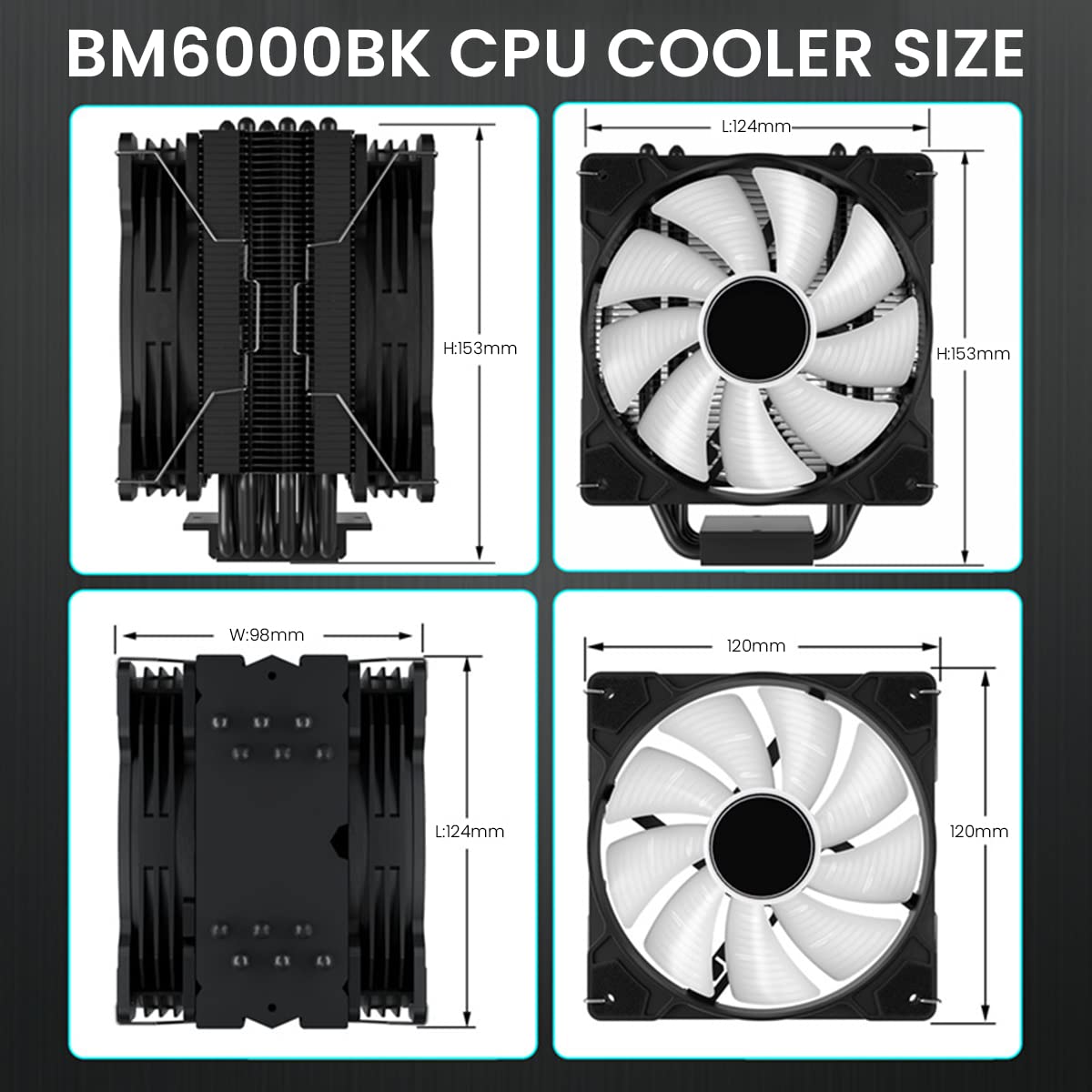 Verilux ARGB CPU Air Cooler with Dual 120mm PWM Fans and 6 Copper Heat Pipes | Intel & AMD