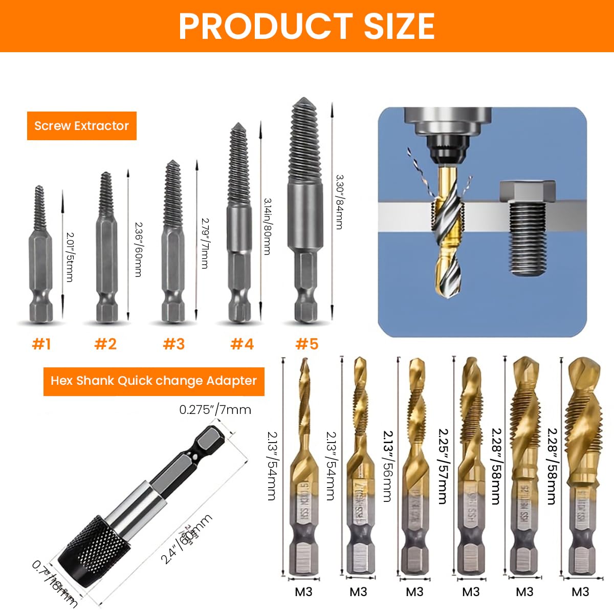 Serplex 11PCS Drill Bit Set with Screw Extractor Bits M3-M10