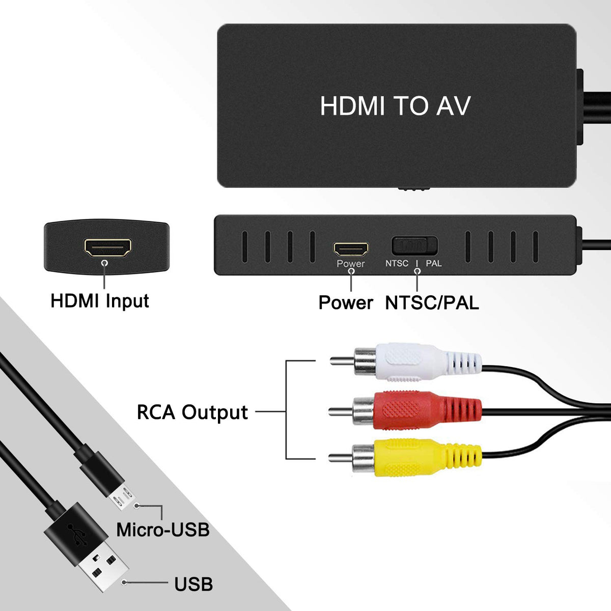 ZORBES® HDMI to RCA Converter Dingsun HDMI to AV Adapter HDMI to Older TV Adapter Compatible for Mi Box, Android TV Box, Roku, Fire Stick, DVD, Blu-ray Player ect. Supports PAL/NTSC