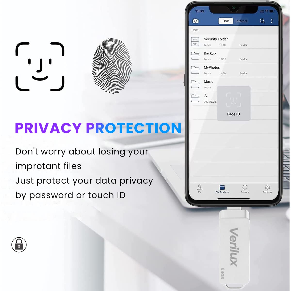 Verilux Pendrive 64GB for iPhone and Android with 3 in 1 USB A Type C Lightning Ports | Metal Mini Design