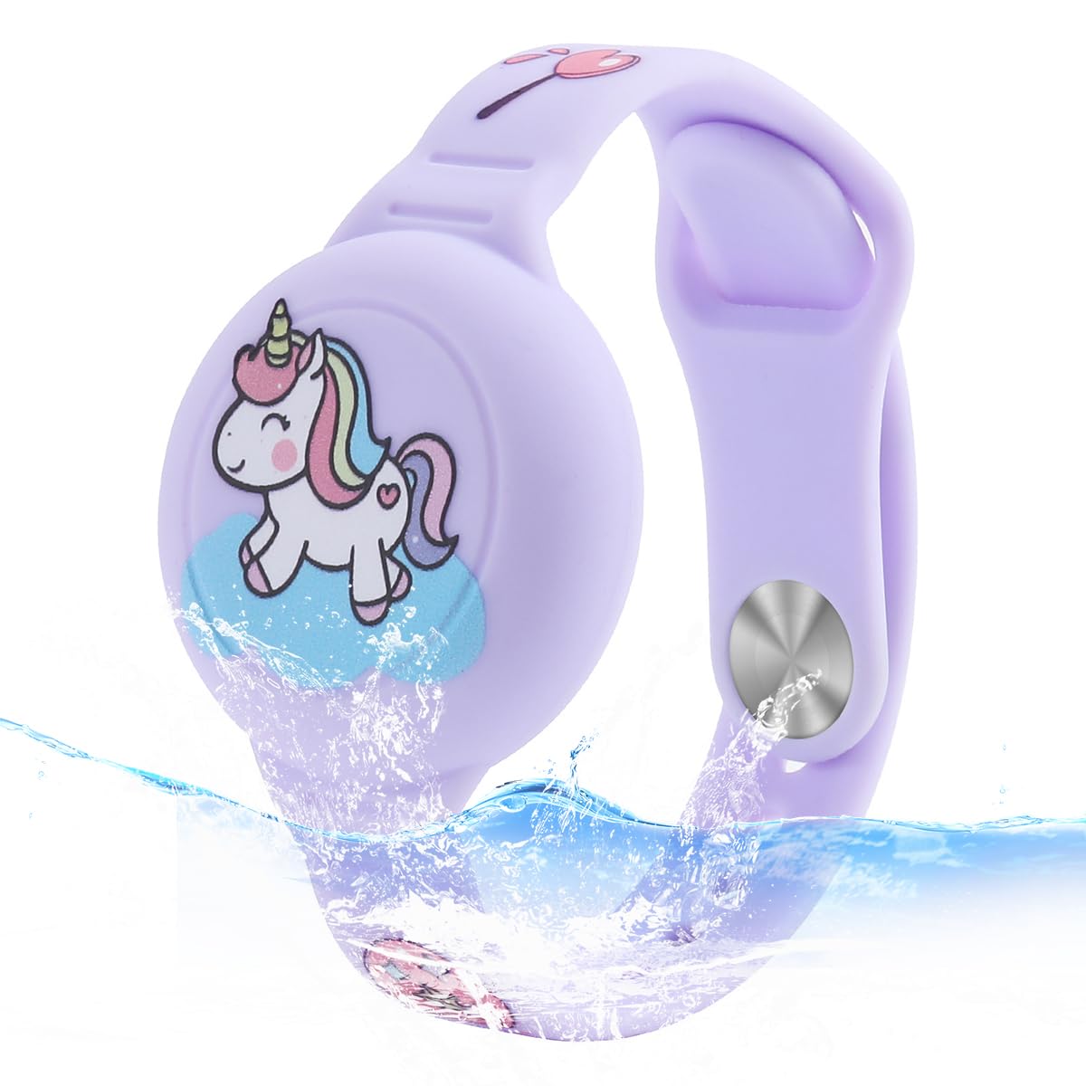 ZORBES® AirTag Bracelet for Kids, Waterproof Cute Cartoon Air tag Holder with Watch Band Design, Full Coverage Anti-Lost Silicone Airtag Hidden Accessories for Child, Pink
