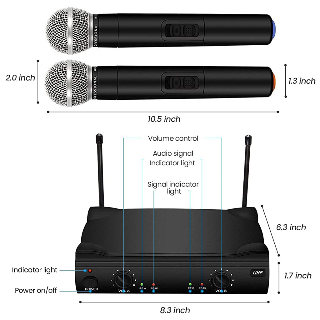 ZORBES® UHF Dual Wireless Microphone System,Dual Channel Dynamic Mics Set,Handheld Wireless Microphone with Professional Karaoke Receiver for Home Party,KTV,Meeting,Wedding,Speech