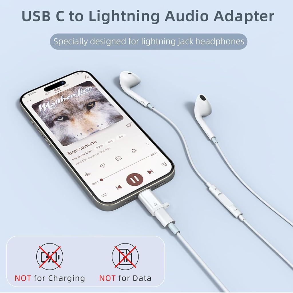 Verilux Light‑ning to USB C Earphone Converter with Lanyard Hole and Aluminum Alloy Build | Portable Audio Adapter for iPhone 16 and 15