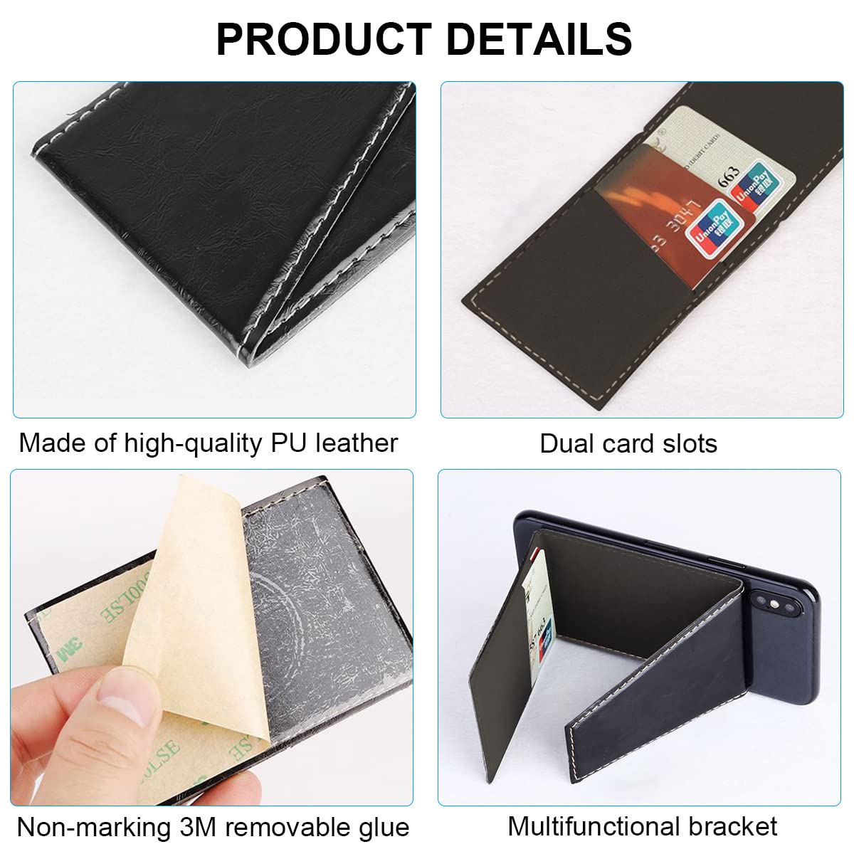 ZORBES® Black Folding PU Card Holder Bracket for All Smartphones, Folding Cell Phone Card Bag Holder Foldable Bracket