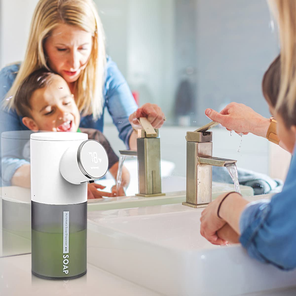 Verilux 1500mAh Soap Dispenser for Bathroom Automatic Touchless Soap Dispenser 320ml Liquid Soap Dispenser for Kitchen Sink LCD Temperature & Battery Display Sanitizer Gel Foaming Handwash Dispenser