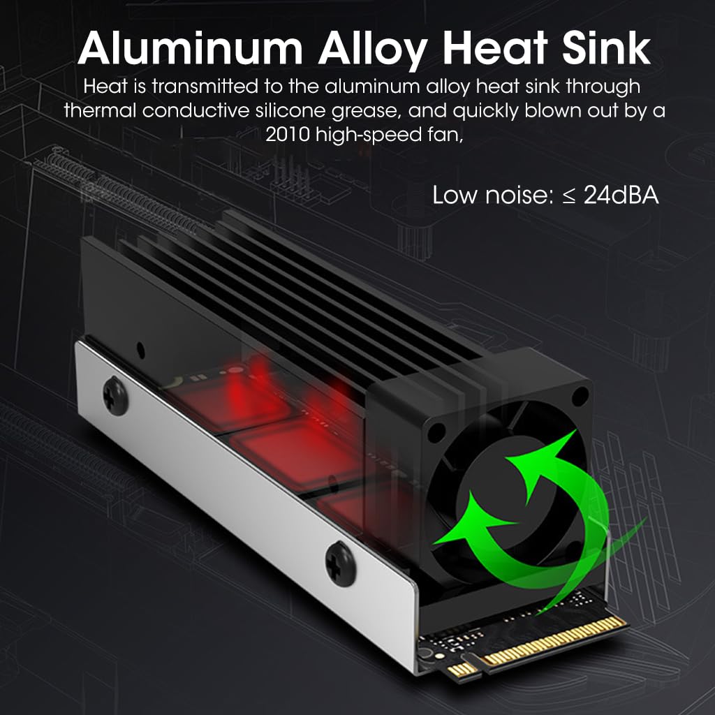 Verilux® M.2 SSD Heatsink with Built-in PWM Fan Aluminum Alloy Cooling Pad with Dual Heat-Conducting Silicone Pad