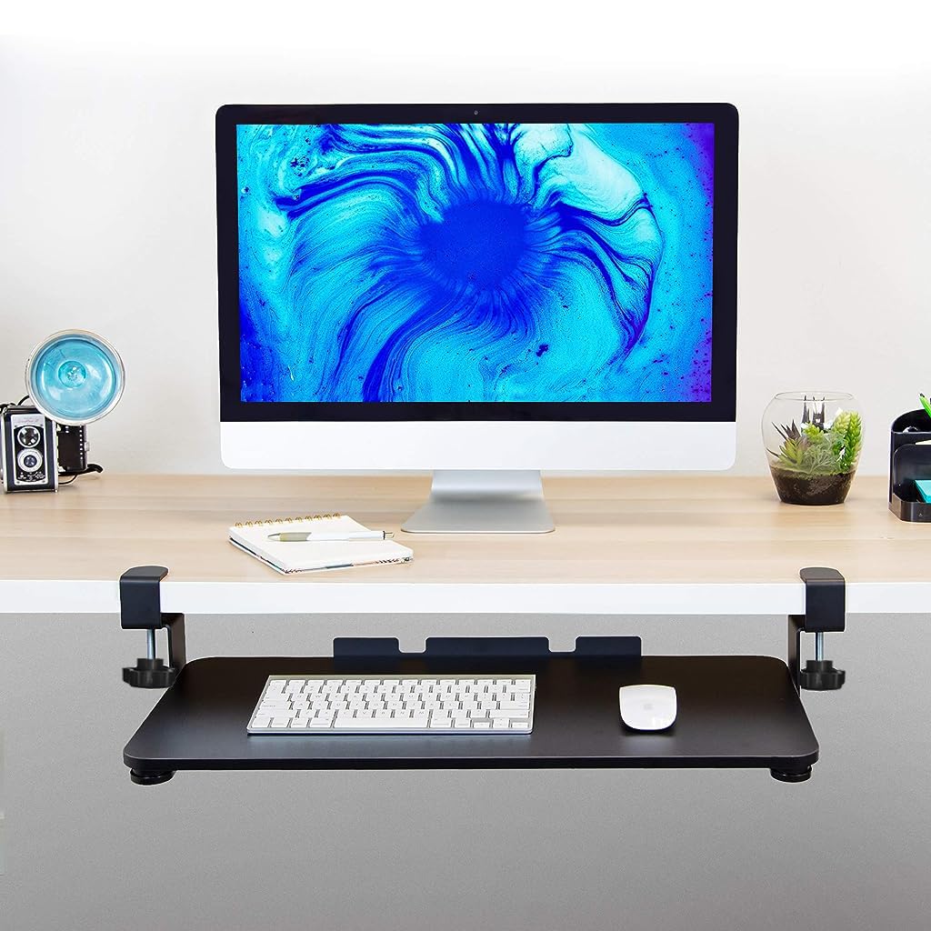 Verilux® Keyboard Tray Under Desk Pull Out Keyboard Rack, Retractable Clip Mount Installation Drawer Style Keyboard Rack Under Sliding Keyboard Rack for PC Desk, Office Desk, Dorm, 25.5'' x 9.8''