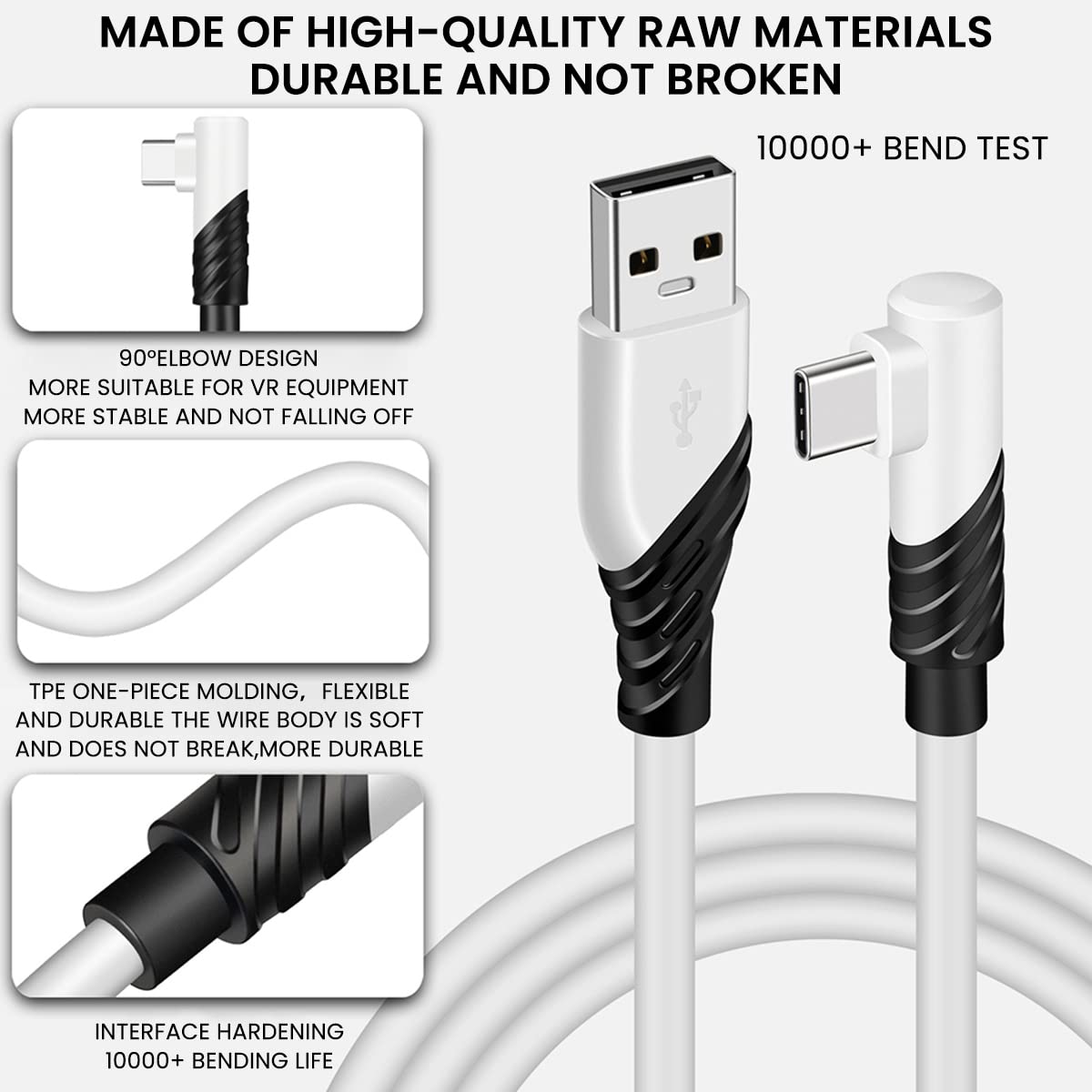 ZORBES® Link Oculus Quest 2 Cable,USB 3.0 to USB C Cable,Link Cable 10FT,5Gbps High Speed PC Data Transfer Cable Compatible with Meta/Oculus Quest 2 Accessories & PC/Steam VR for VR Headset,White