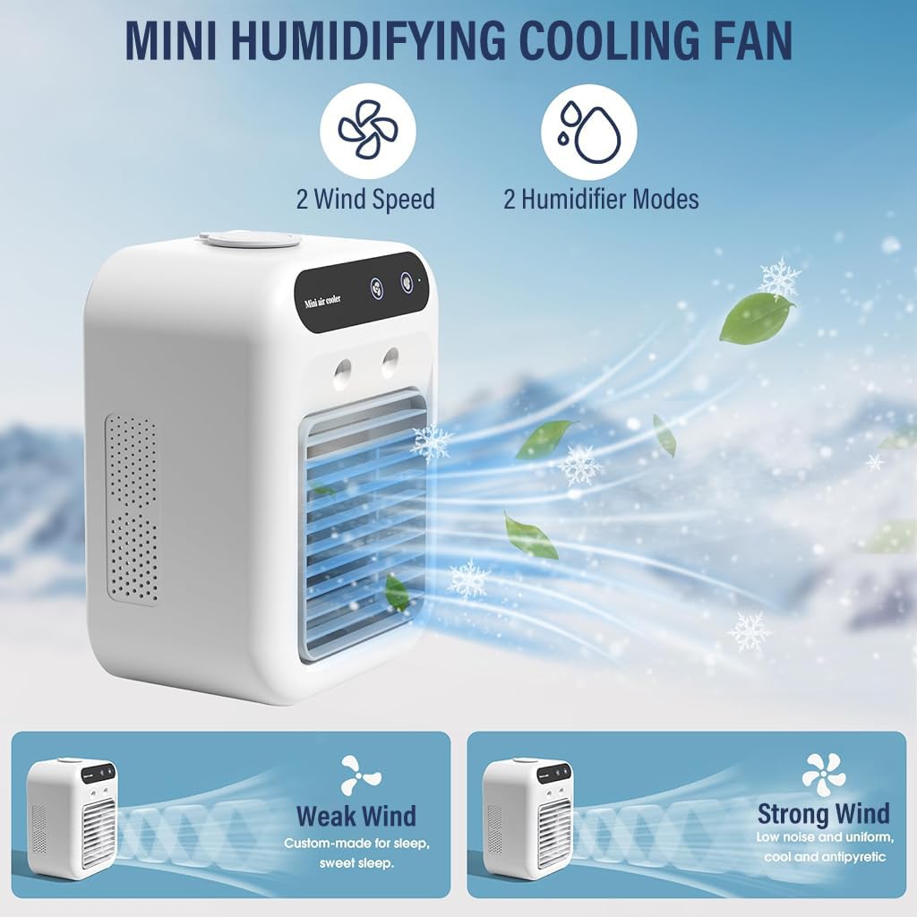 Verilux Portable Table Fan for Bedroom and Office with 500ml Tank and Dual Mist Modes | Low Noise Rechargeable Mini Air Cooler